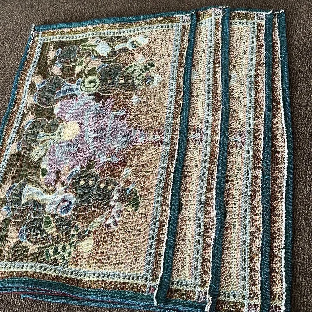 Set (4) Tapestry Design Rectangle Placemats Snowmen Dancing with Christmas Tree